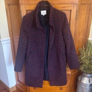 LOFT Women's Dark Red and Black Patterned Trench Coat